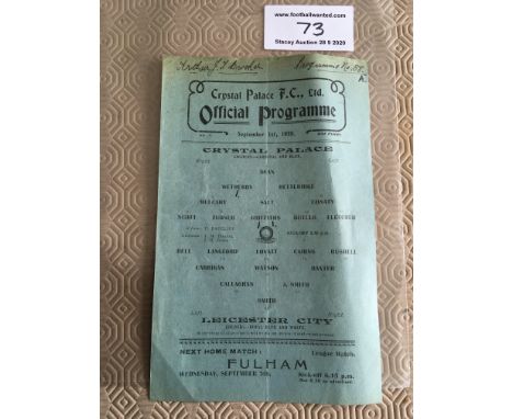 28/29 Crystal Palace Reserves v Leicester City Football Programme: Single sheet dated 1 9 1928 in good condition with writing