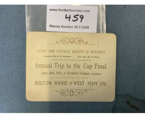 1923 FA Cup Final Itinerary Card: Bolton Wanderers v West Ham Annual Trip To The Cup Final for the Leeds Referee Society. Fro
