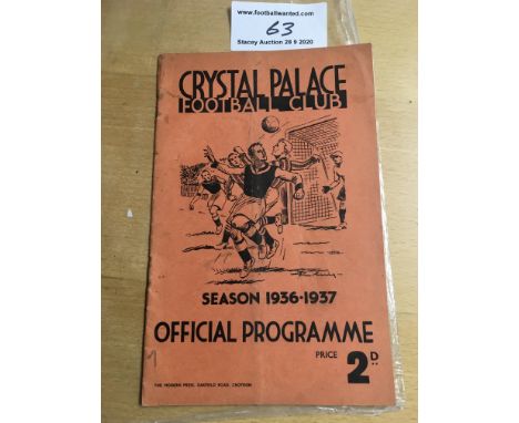 36/37 Crystal Palace v Brighton Football Programme: League match dated 13 3 1937. Staples have rusted away leaving hole. No t