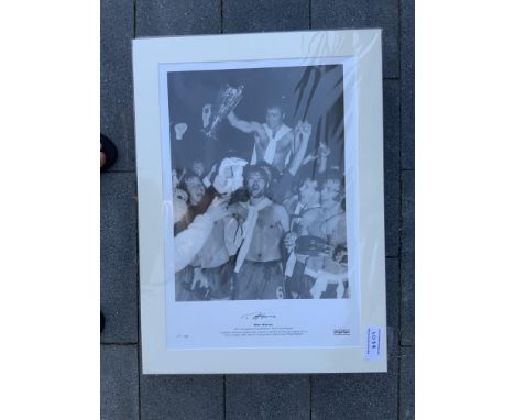 Ron Harris Chelsea 1971 ECWC Final Signed Mounted Football Print: Hand signed by Chopper who is pictured holding the cup on t