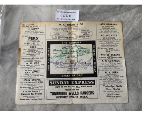 66/67 Tunbridge Wells Fully Signed Last Football Programme: Four pager is fully signed by Tunbridge and opponents Banbury on 