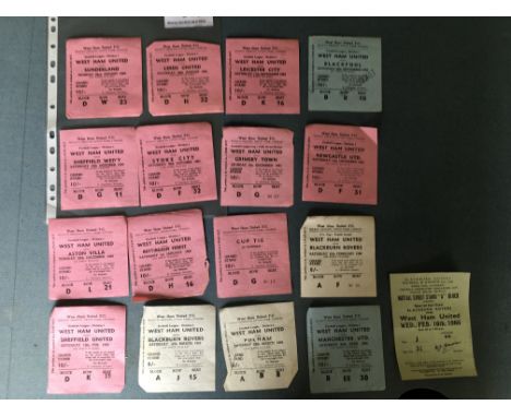 65/66 West Ham Home Football Tickets: 13 League matches plus a League Cup and 2 FA Cup in good condition with occasional fold