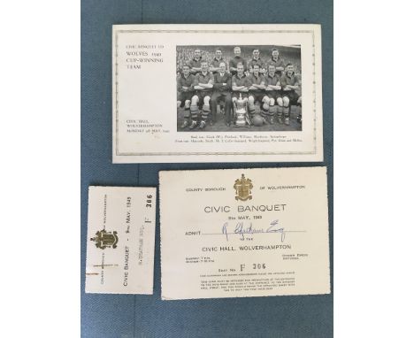 1949 FA Cup Wolverhampton Wanderers Civic Banquet Signed Menu: 4 page menu has winning Cup team to front with autographs insi
