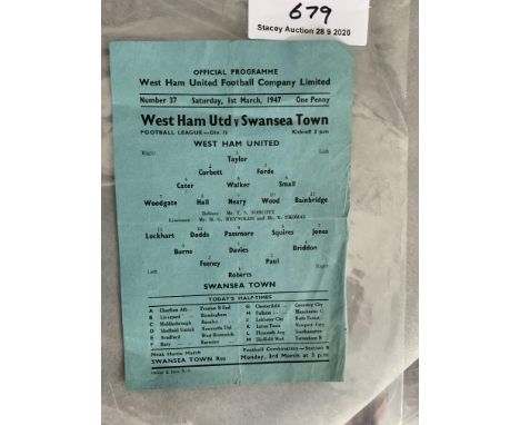 46/47 West Ham v Swansea Town Rare Football Programme: Fuel Emergency Issue which is unusual for this season as its a single 