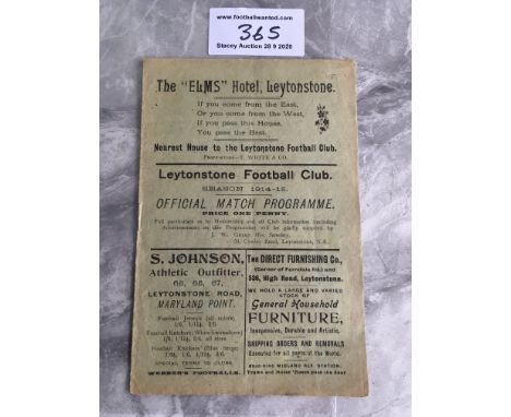 1914/15 Leytonstone v London Caledonians Football Programme: Believed to be an FA Cup preliminary match. 8 page programme is 