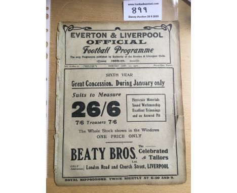 1909/10 Liverpool Trial Match Football Programme: Dated Monday 31st Jan 1910. Ex bound and quite brittle so handle with care.