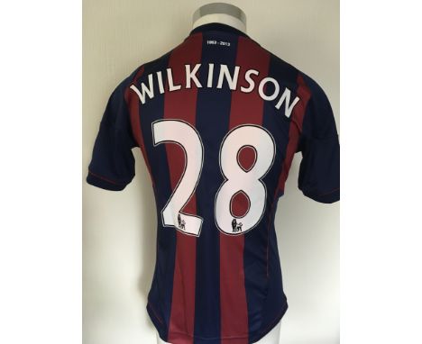 Stoke City 2013/14 Match Worn Football Shirt: Red and blue 150 years short sleeve shirt with number 28 Wilkinson to rear and 