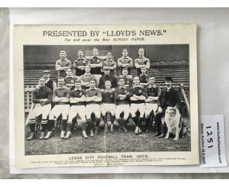 1907/08 Leeds City Large Football Postcard: Team group with folding presented with Lloyd’s News. Double the size of standard 