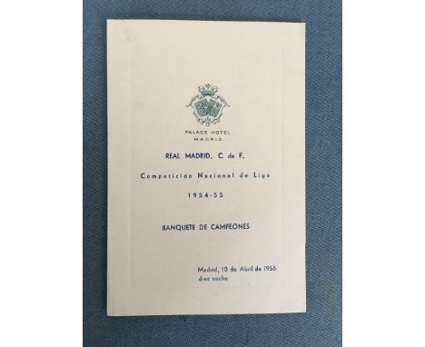 53/54 + 54/55 Real Madrid League Champions Souvenir + Menu: 53/54 officially produced 4 page item featuring 22 players to cen