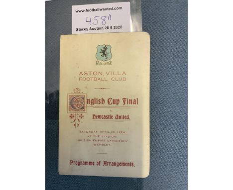 1924 FA Cup Final Aston Villa Players Itinerary: Lovely item consisting of four pages in card format. Front has Villa Prepare