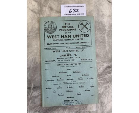 49/50 West Ham A v Chelsea ECL Football Programme: Eastern Counties League single sheet dated 13 10 1949 in excellent conditi
