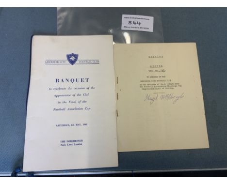 1961 Leicester City Signed FA Cup Final Menu + Table Plan : Banquet menu the evening of the match with Tottenham. Excellent c