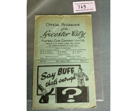 38/39 Leicester City v Arsenal Football Programme: League match dated 25 3 1939 in good condition with no team changes.