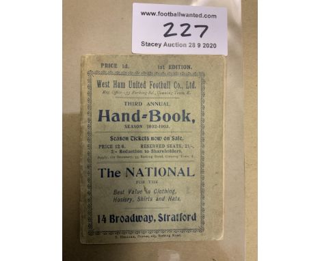 1902/03 West Ham Football Handbook: Very good condition with some results filled in inside. Spine intact and never repaired. 