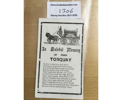Torquay United Memorandum Football Postcard: Excellent condition with postcard rear. From around 1910. Typical of the era in 