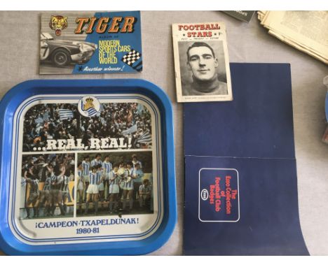 Miscellaneous Football Memorabilia: Real Sociedad 80/81 metal tray, Euro 96 framed item, 100 Football League Reviews, complet