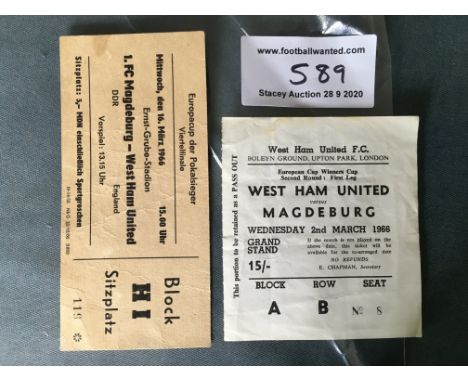 65/66 Magdeburg v West Ham Football Tickets: Both legs of the ECWC matches in good condition with light creasing. (2)