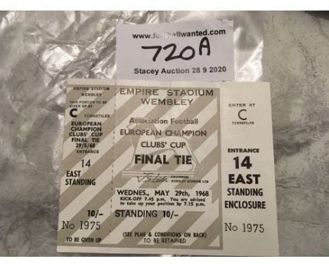 1968 European Cup Final Unused Football Ticket: Benfica v Manchester United played at Wembley. Grey ticket in excellent condi