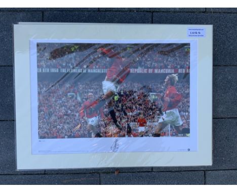 Van Nistelrooy Manchester United Signed Mounted Football Print: Hand signed by Ruud who is pictured celebrating after scoring