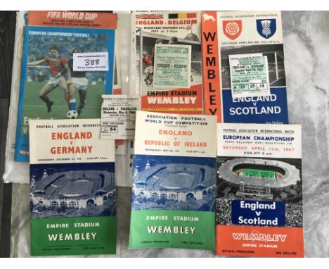 England Home Football Programmes + Tickets: 1952 Belgium programme and ticket. Programmes for 54 Germany and 57 Republic of I