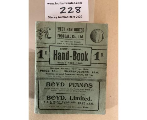 1907/08 West Ham Football Handbook: Excellent condition with no writing with spine intact and never repaired. 66 pages of pla