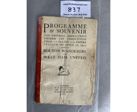 1923 FA Cup Final Football Programme: Original from 97 years ago but lacking covers and with tape attached. Heavy fold on the