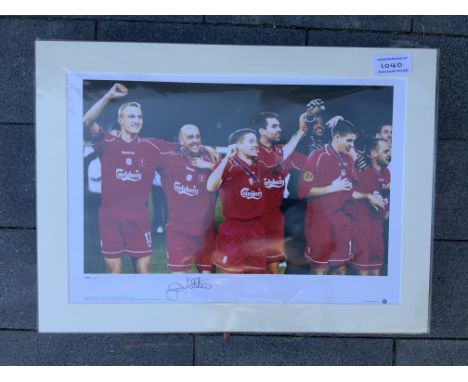 2001 Liverpool UEFA Cup Final Signed Mounted Football Print: Hand signed by man of the match Gary McAllister who is pictured 