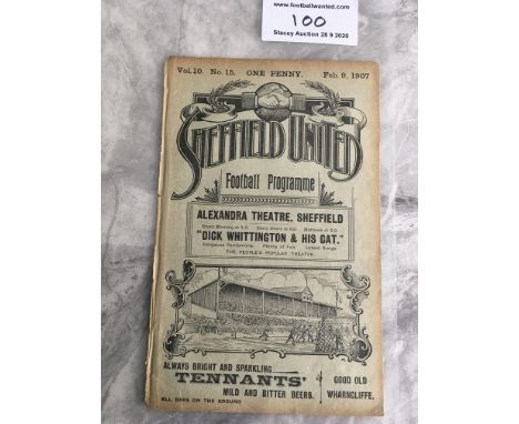 1906/07 Sheffield United V Sunderland Football Programme: Ex bound in good condition from the League match on 9 2 1907. No te