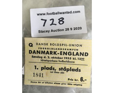 1955 Denmark v England Football Ticket: Very good condition For match dated 2 10 1955.