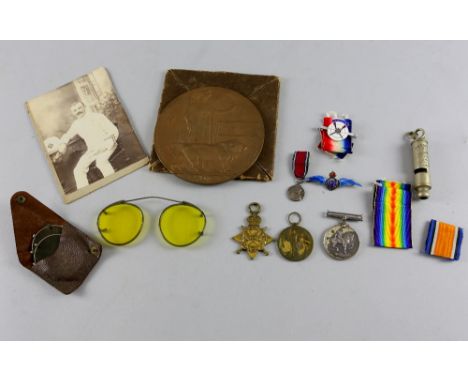 WWI Death plaque to John Baker, WWI triple to 87048 DVR W. Thatcher. R.F.A, R.A.F silver and enamel sweetheart badge, contemp