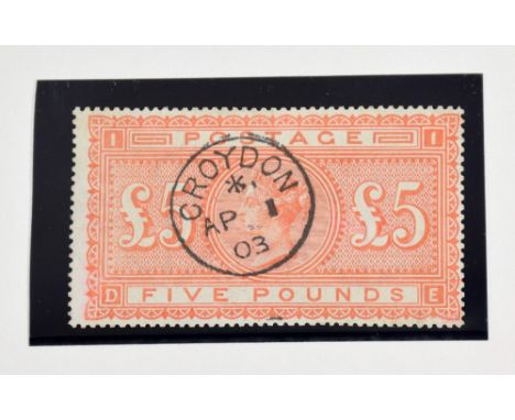 1882 £5 Orange white paper light Croydon circular date stamp, fine appearanceExecutor sale of a private collection.     