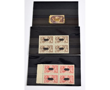 1918 Bradbury Wilkinson 2/6 and 5 Shilling Seahorses in mint blocks of four with central punched hole and 1935 2/6d re engrav