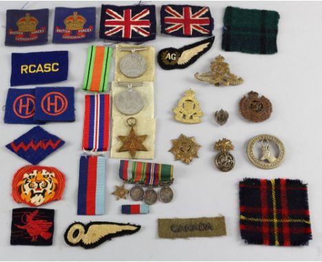 1939-1945 Defence Medal, Victory Medal and 1939-45 Star, set of miniatures including the Territorial medal, pair of silver Gr