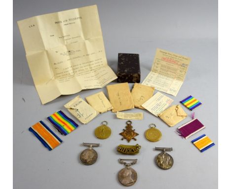 Family group of medals, probably father and son 1st world war medal groups for 9979, PTE W Kreuter The QUEENS R,  1914- 1918 