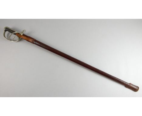 Elizabeth II officer's dress Sword R.A.S.C with shagreen hilt, steel blade, Moss Bros., London, leather scabbard, leather car