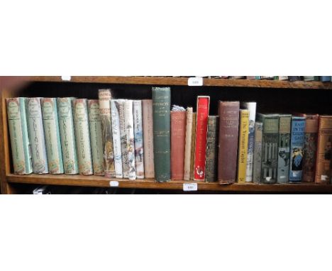 A COLLECTION OF BOOKS AND NOVELS including a number in decorative cloth bindings (one shelf)