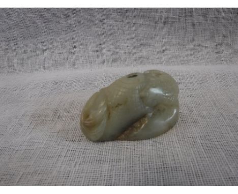 A CHINESE CARVED DOUBLE GOLD FISH JADE SCHOLARED INK POT