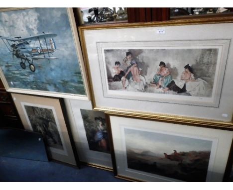 AFTER WILLIAM RUSSELL FLINT: A Stewart Fine Art Print, No. 804/850 with other prints and a bevelled wall mirror