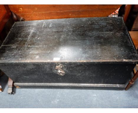 A VICTORIAN STAINED PINE TRUNK, 94 cm wide