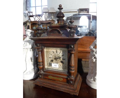 A 19TH CENTURY WALNUT CASED BRACKET CLOCK of architectural form, 46 cm high