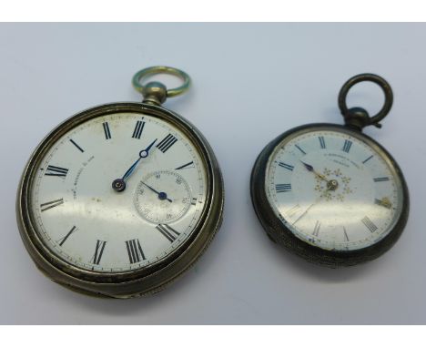 A pocket watch marked Thos. Russell & Son on dial, a/f, and a silver fob watch marked C. Mathev & Droz, Geneve