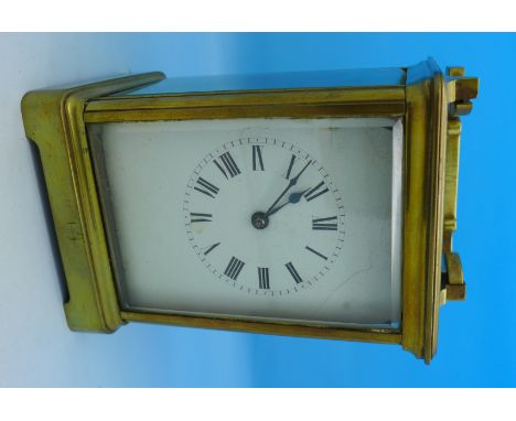 A carriage clock, all glass a/f, dial a/f, 14.5cm