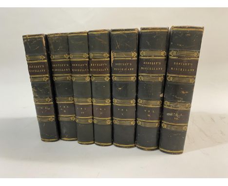 Dickens, Charles, editor. Bentley's Miscellany, volumes 1-7, plates by George Cruikshank and others, some spotting, contempor