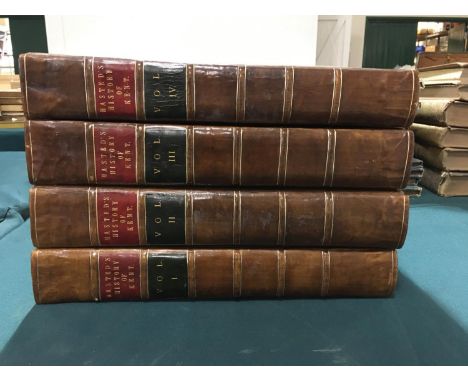 Hasted, Edward. The History and Topographical Survey of the County of Kent, 4 volumes, first edition, large folding county ma