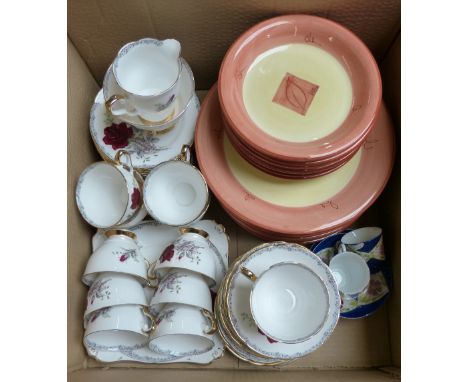 A box of glassware, a box of tableware including Royal Stafford tea service, fish dish, miscellaneous china and glass includi