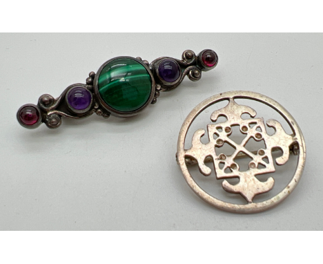 Amethyst Malachite buy Bead Bar Brooch Sterling Silver