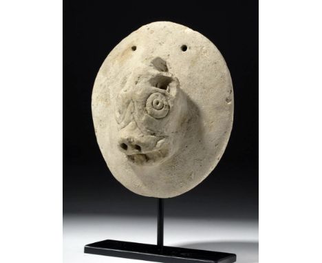 Near East, the Levant, Philistine, ca. 1200 to 1000 BCE. A ceramic frontally facing head of a lioness, nicely modeled and det