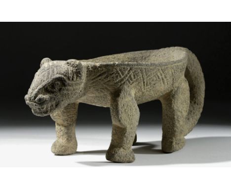 Pre-Columbian, Costa Rica, Atlantic Watershed, ca. 800 to 1200 CE. A jaguar metate, expertly carved from one piece of volcani