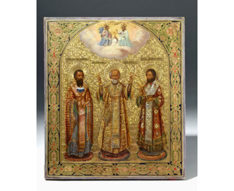 Russia, ca. 19th century CE. Finely painted in egg tempera and sumptuously adorned with gold leaf and enamel on wood, this ic