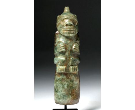 Pre-Columbian, Costa Rica, Guanacaste / Nicoya region, ca. 200 to 600 CE. A hand-carved and string-cut jade figure depicting 